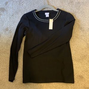 Brand new Chico’s black ribbed long sleeve jersey/silver bead design at collar!